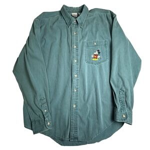 Vintage Disney Store Mickey Mouse Embroidered Cotton Shirt Green Mens Large L